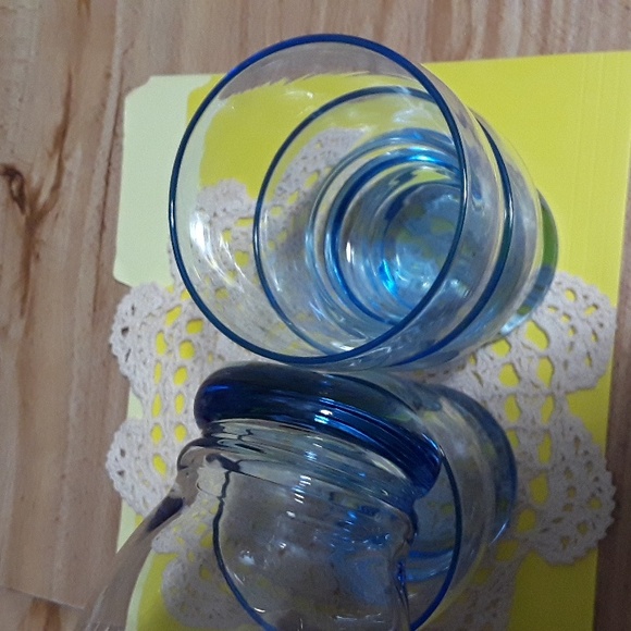 Vintage Libbey Set of 4 Lt Blue Azure Wide Mouth Stackable Glasses. - Picture 8 of 10